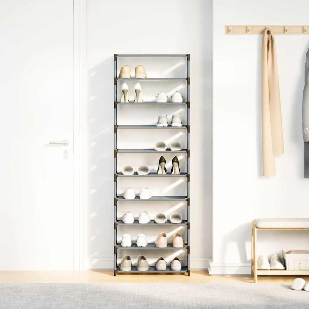 Produktbild för Skohylla 10 våningar grå 54x28x158 cm fiberduk