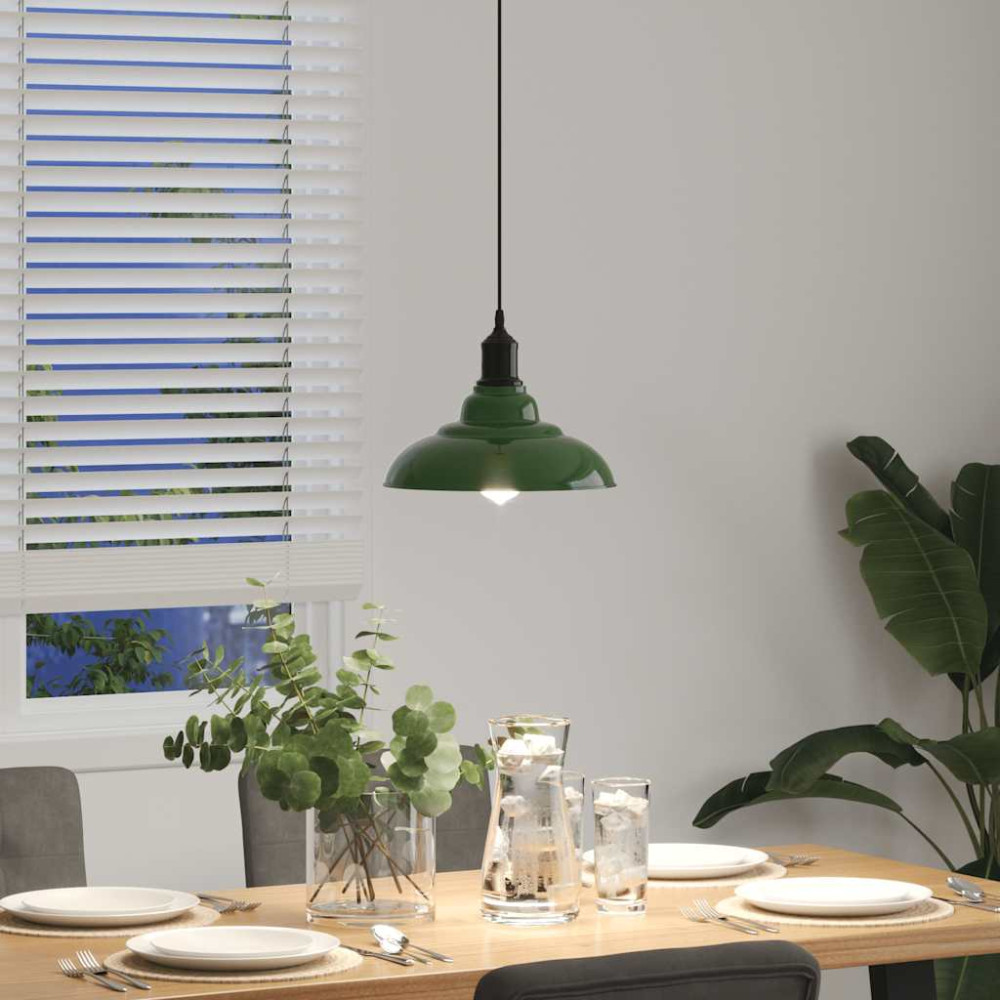 Produktbild för Taklampa höjdjusterbar E27 glans grön Ø 31 cm metall