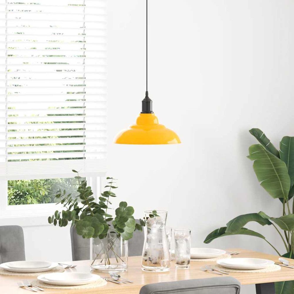 Produktbild för Taklampa höjdjusterbar E27 glans gul Ø 31 cm metall