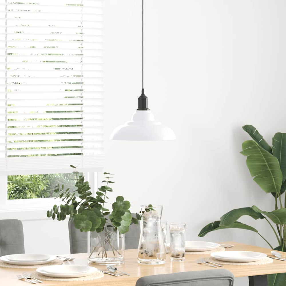 Produktbild för Taklampa höjdjusterbar E27 glans vit Ø 31 cm metall