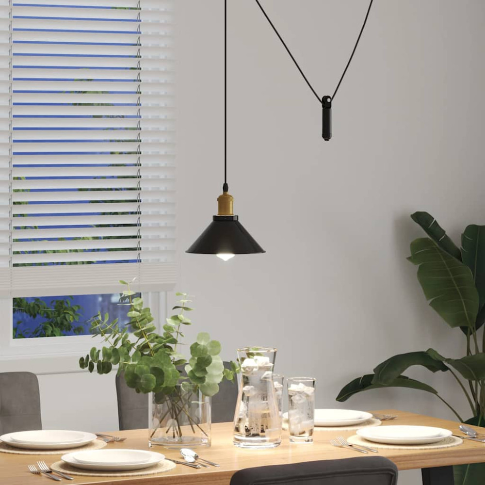 Produktbild för Pendellampa höjdjusterbar E27 blank svart Ø 22 cm metall