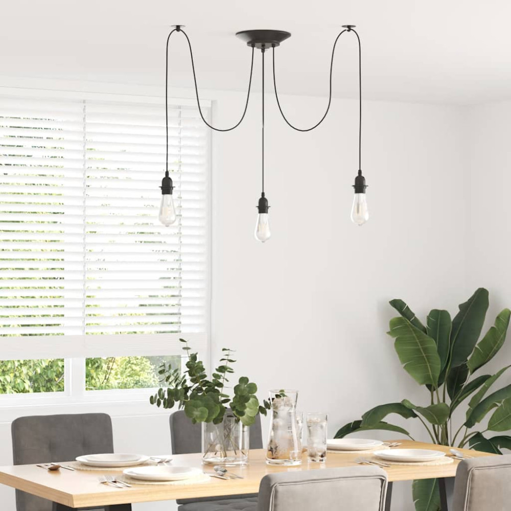 Produktbild för Taklampa med 3 lamphållare E27 svart metall
