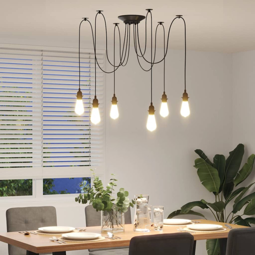 Produktbild för Pendellampa med 6 lamphållare E27 svart metall