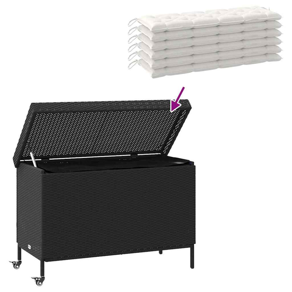 Produktbild för Trädgårdslåda med hjul svart 110x55x73 cm konstrotting