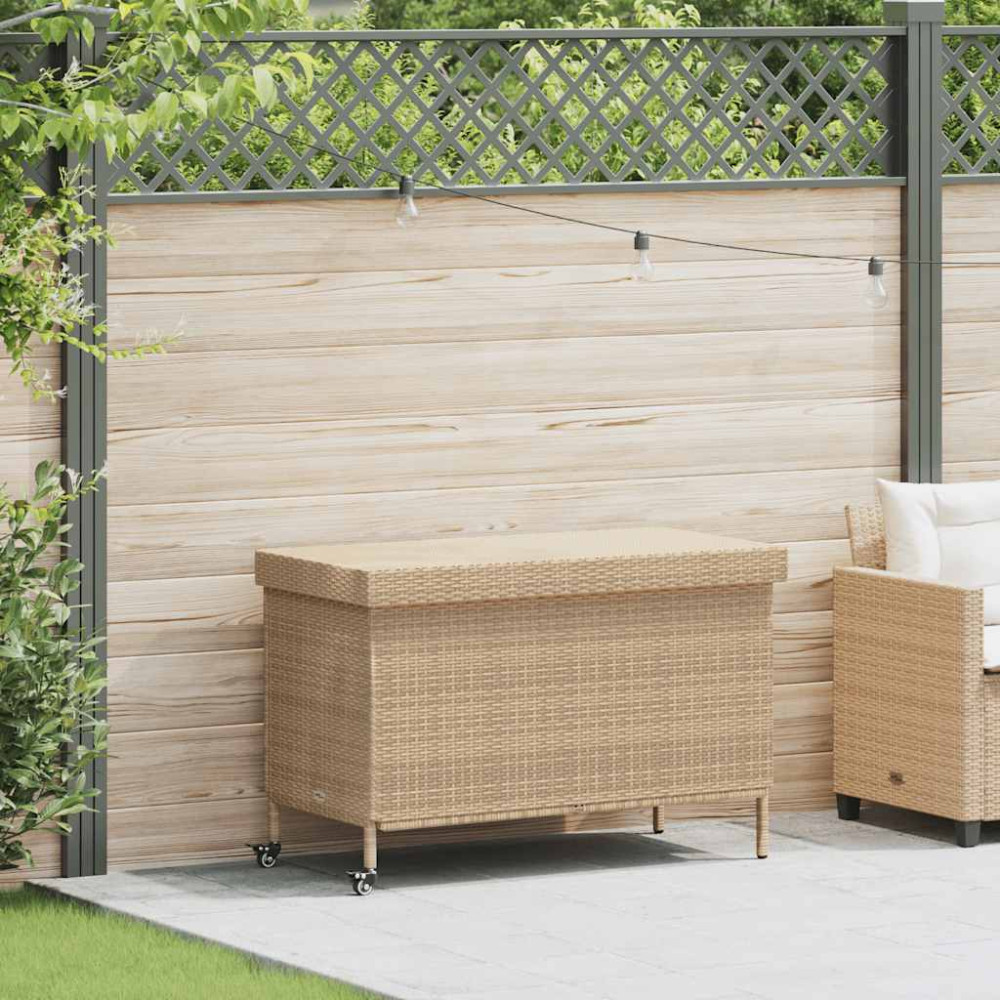 Produktbild för Trädgårdslåda med hjul blandad beige 110x55x73 cm konstrotting