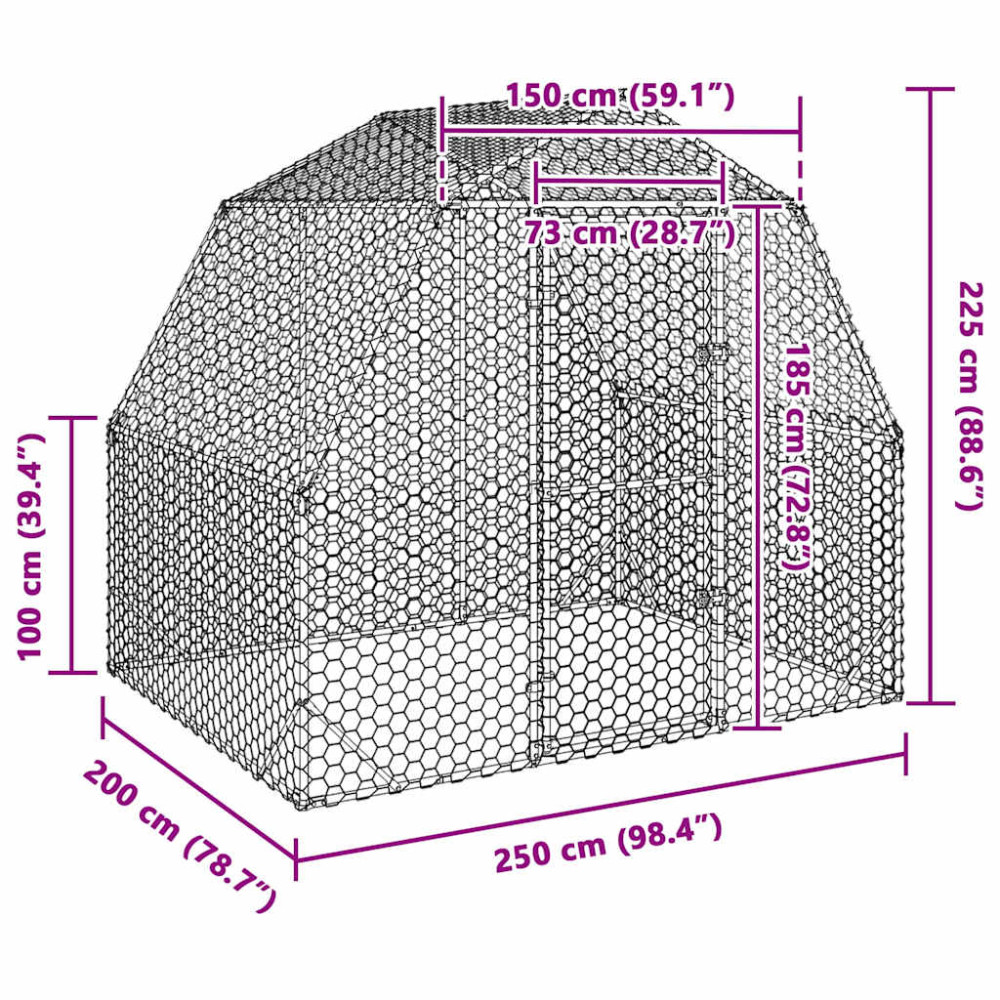 Produktbild för Hönsgård 2,5x2x2,25 m galvaniserat stål