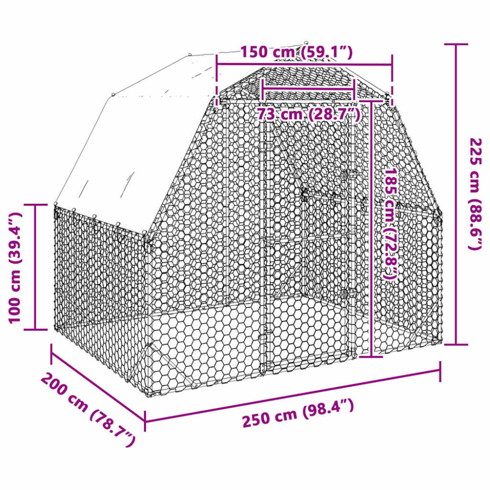 Produktbild för Hönsgård med tak 2,5x2x2,25 m galvaniserat stål