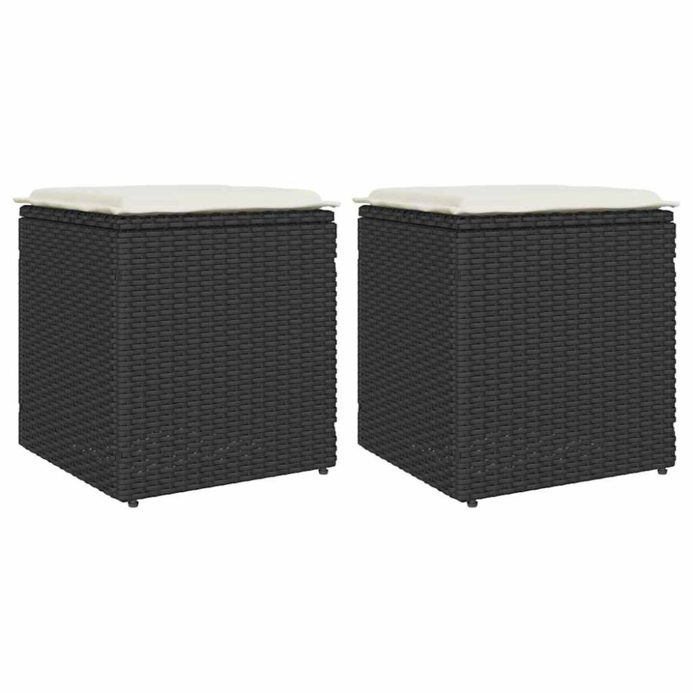Produktbild för Trädgårdspallar med dynor 2 st svart 40x40x43 cm konstrotting