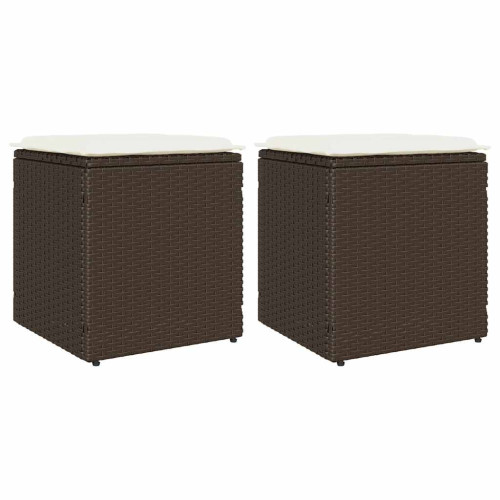 vidaXL Trädgårdspallar med dynor 2 st, brun 40x40x43 cm konstrotting