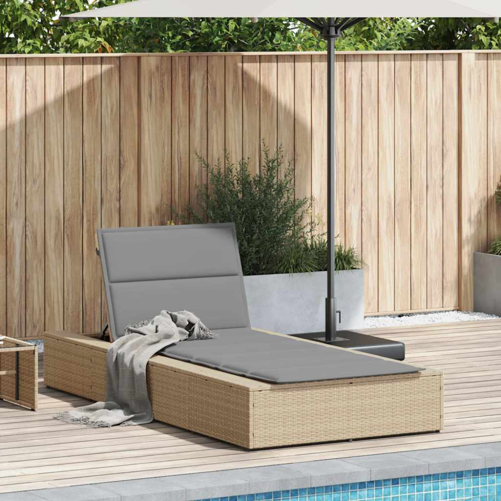 Produktbild för Solsäng med flytande dyna beige konstrotting