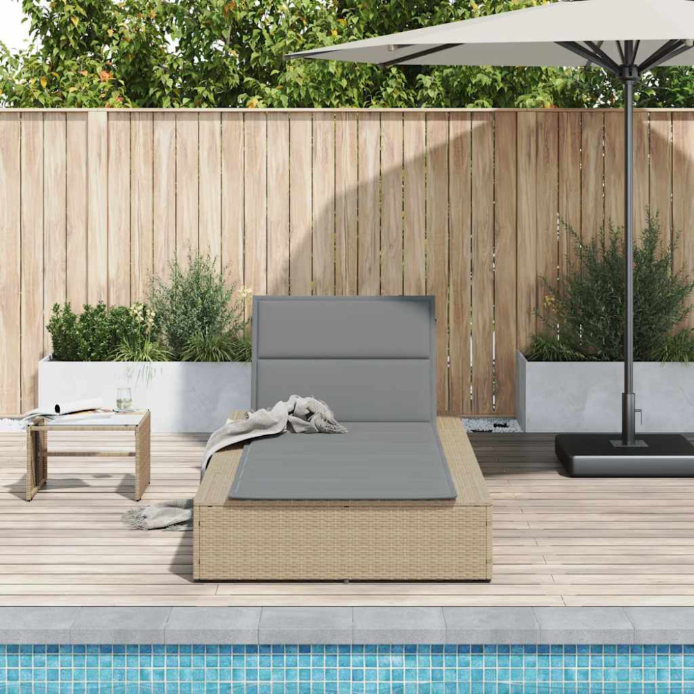 Produktbild för Solsäng med flytande dyna beige konstrotting