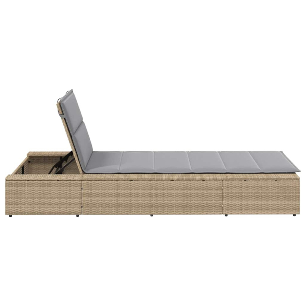 Produktbild för Solsäng med flytande dyna beige konstrotting