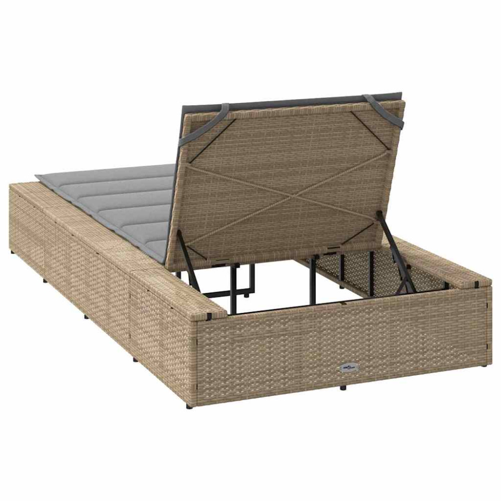 Produktbild för Solsäng med flytande dyna beige konstrotting