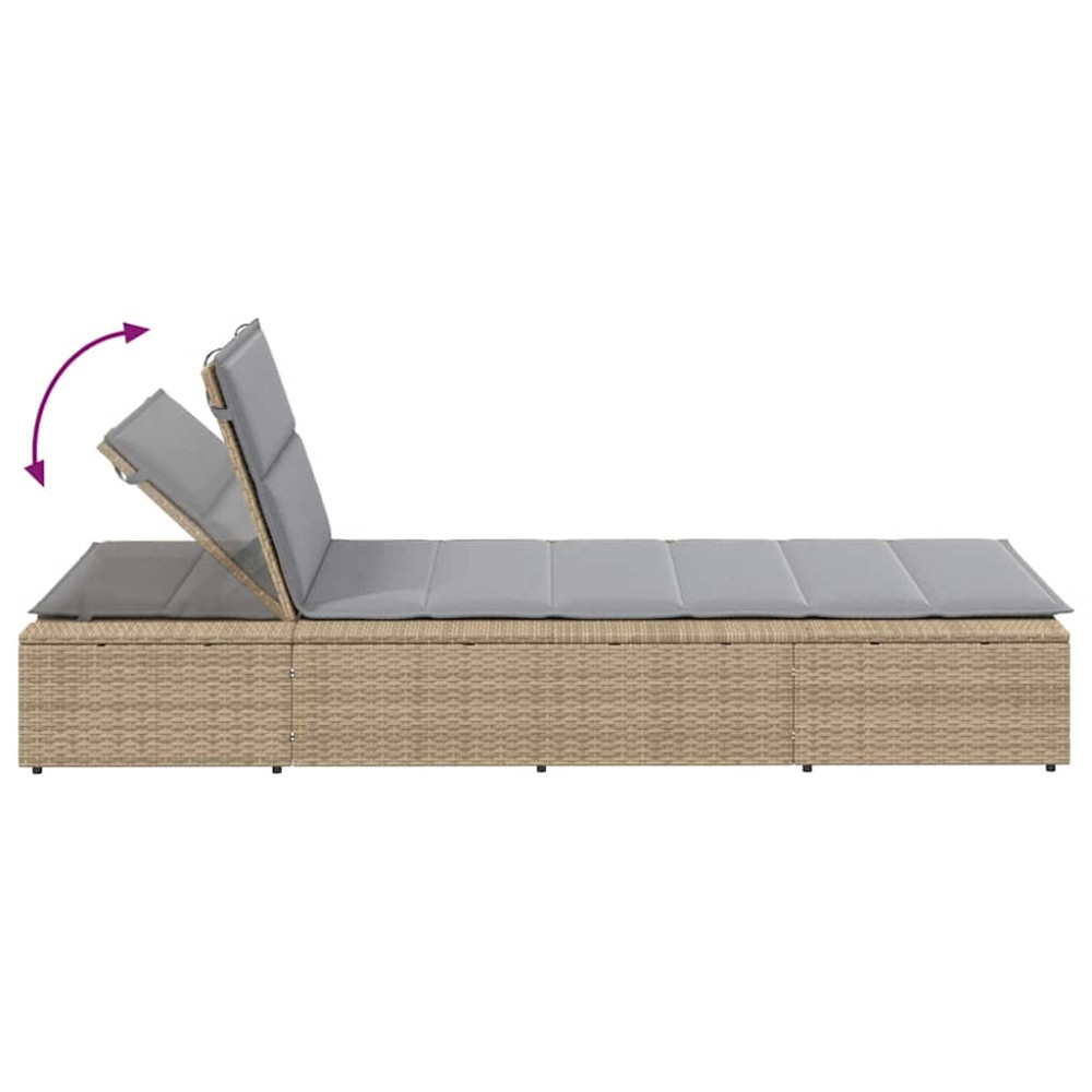 Produktbild för Solsäng med flytande dyna beige konstrotting