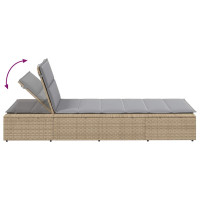 Produktbild för Solsäng med flytande dyna beige konstrotting