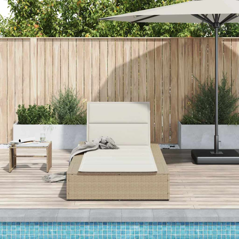 Produktbild för Solsäng med flytande dyna beige konstrotting