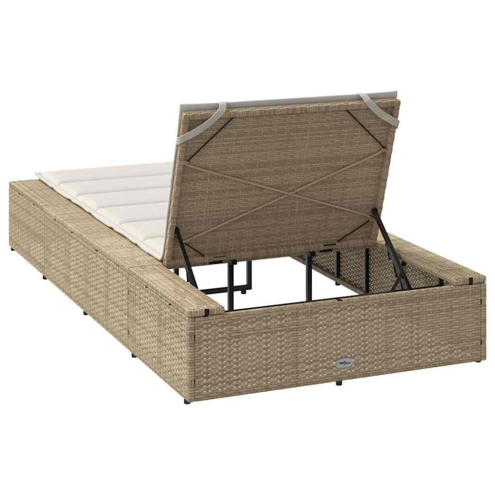 Produktbild för Solsäng med flytande dyna beige konstrotting