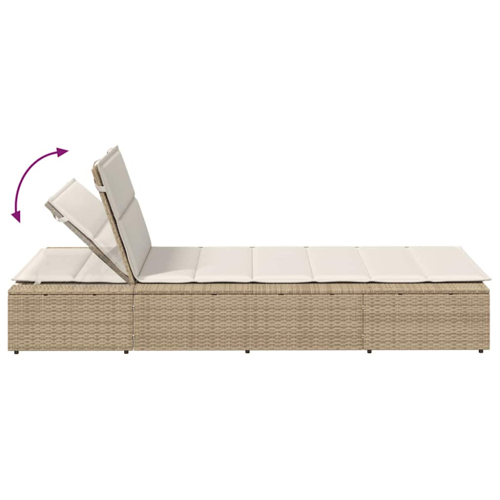 Produktbild för Solsäng med flytande dyna beige konstrotting