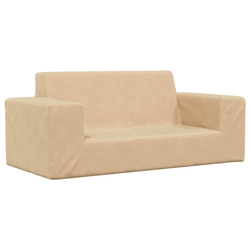 vidaXL Barnsoffa 2-sits gräddvit mjuk plysch
