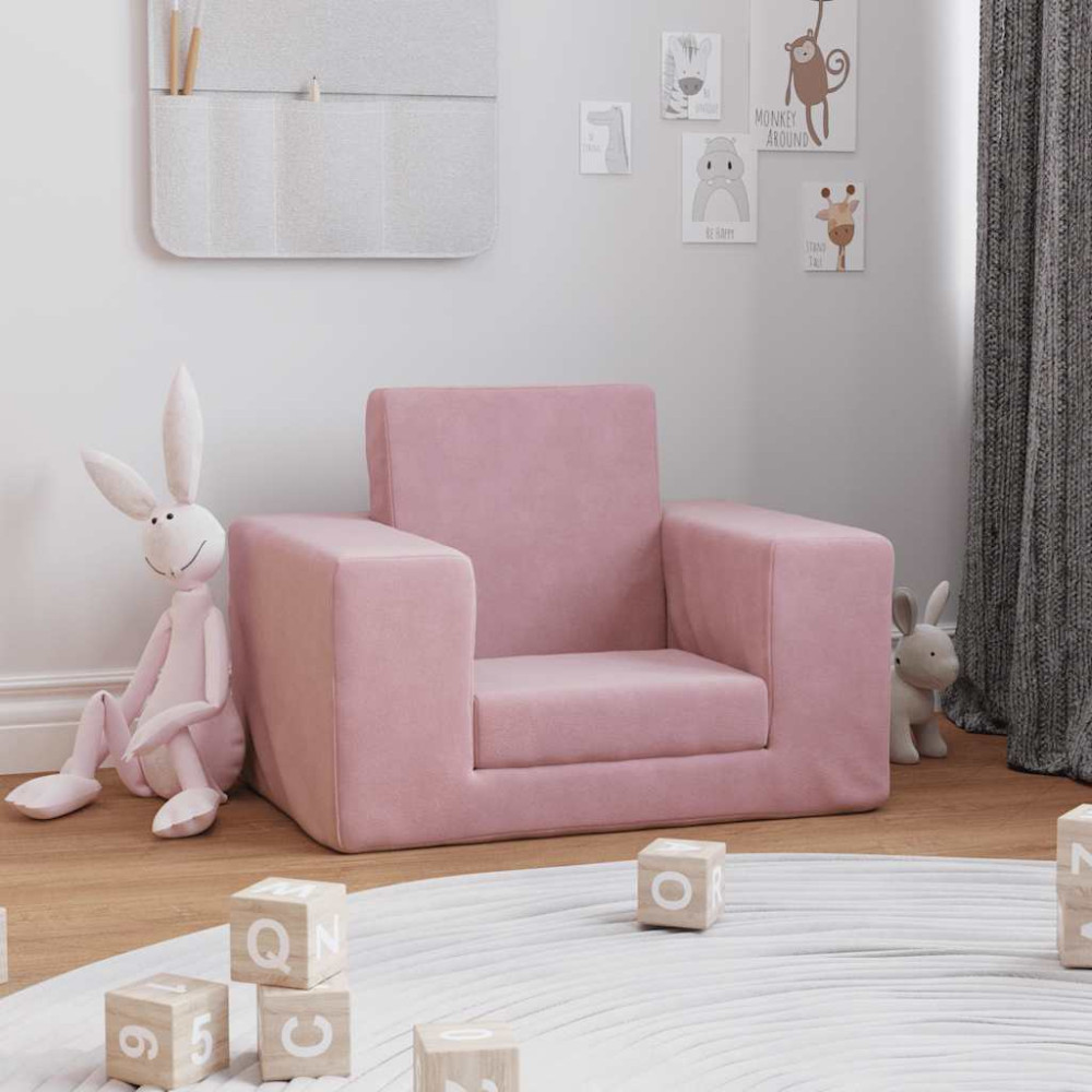 Produktbild för Bäddsoffa för barn rosa mjuk plysch