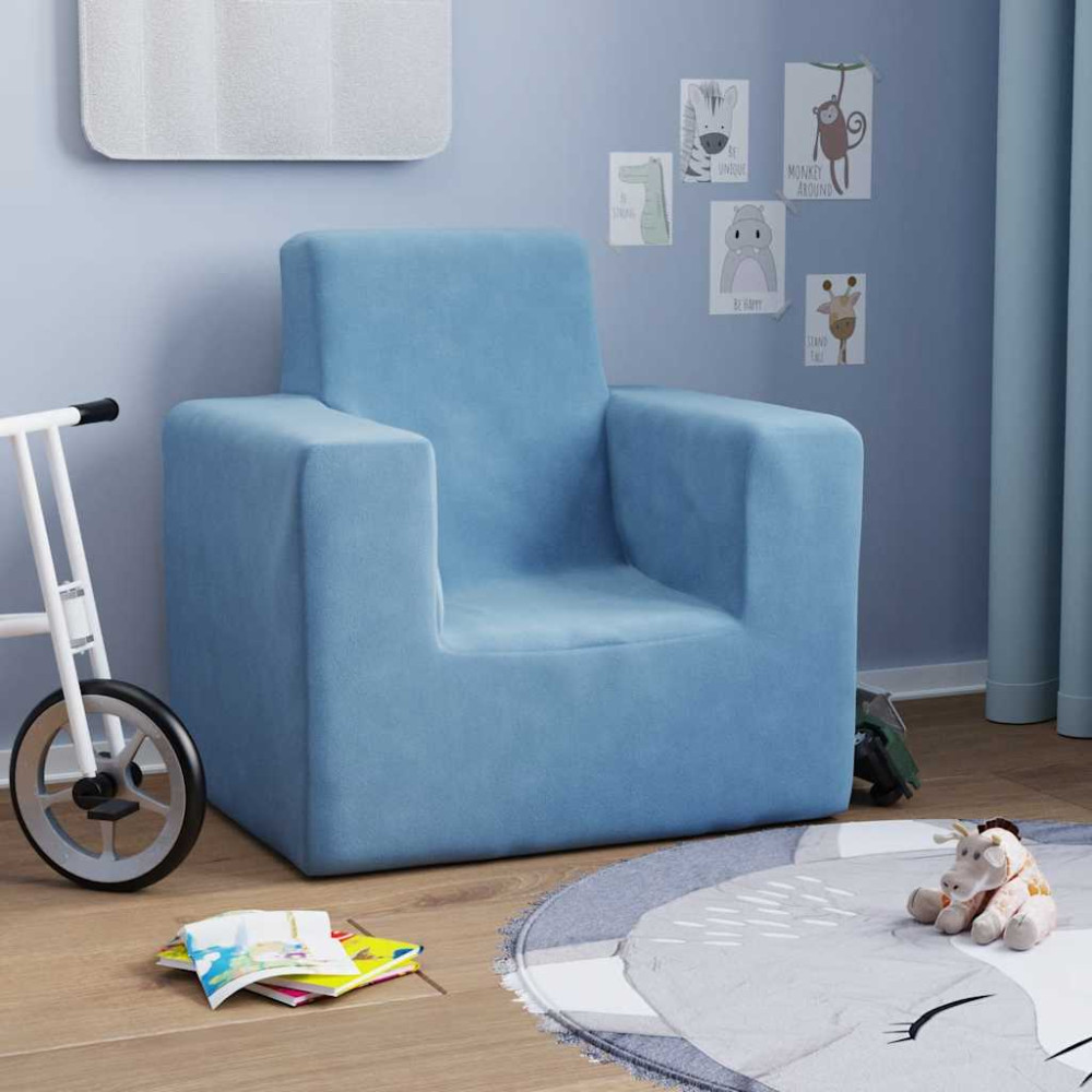 Produktbild för Barnsoffa blå mjuk plysch