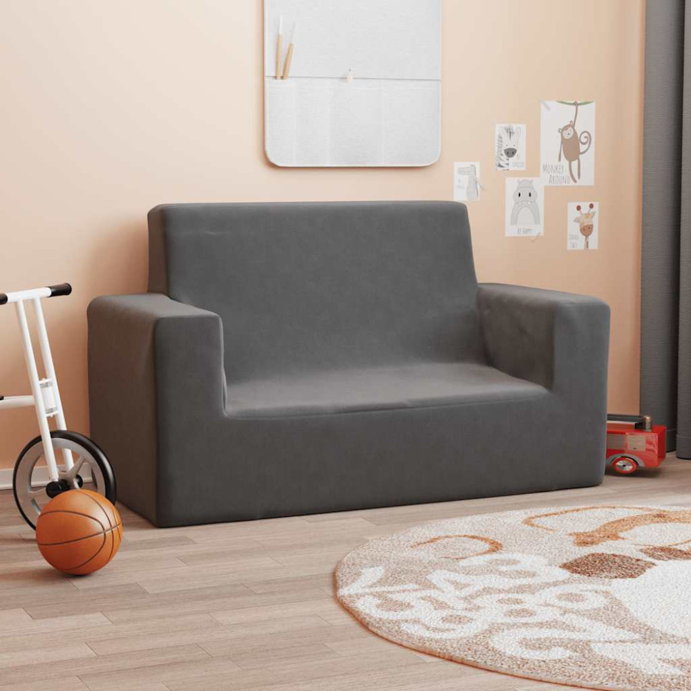 Produktbild för Barnsoffa 2-sits antracit mjuk plysch