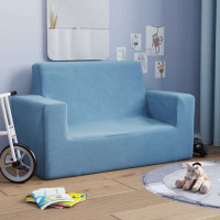 Produktbild för Barnsoffa 2-sits blå mjuk plysch