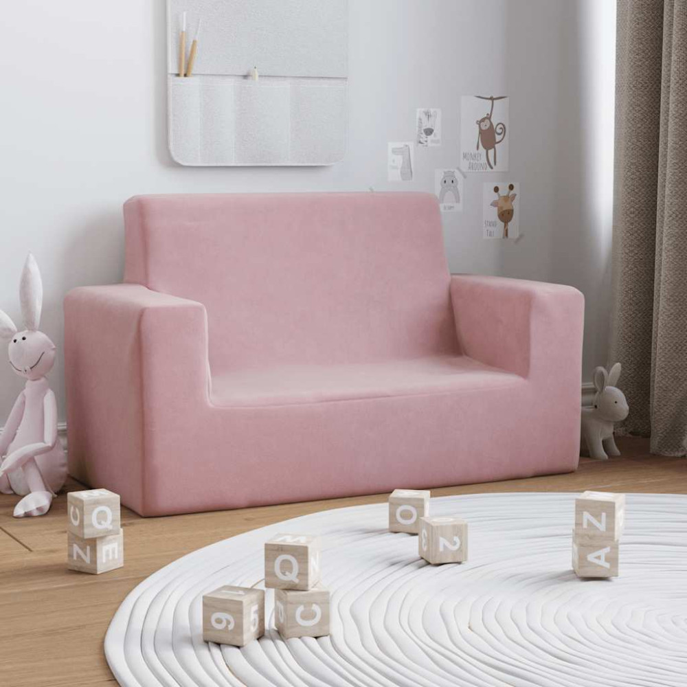 Produktbild för Barnsoffa 2-sits rosa mjuk plysch