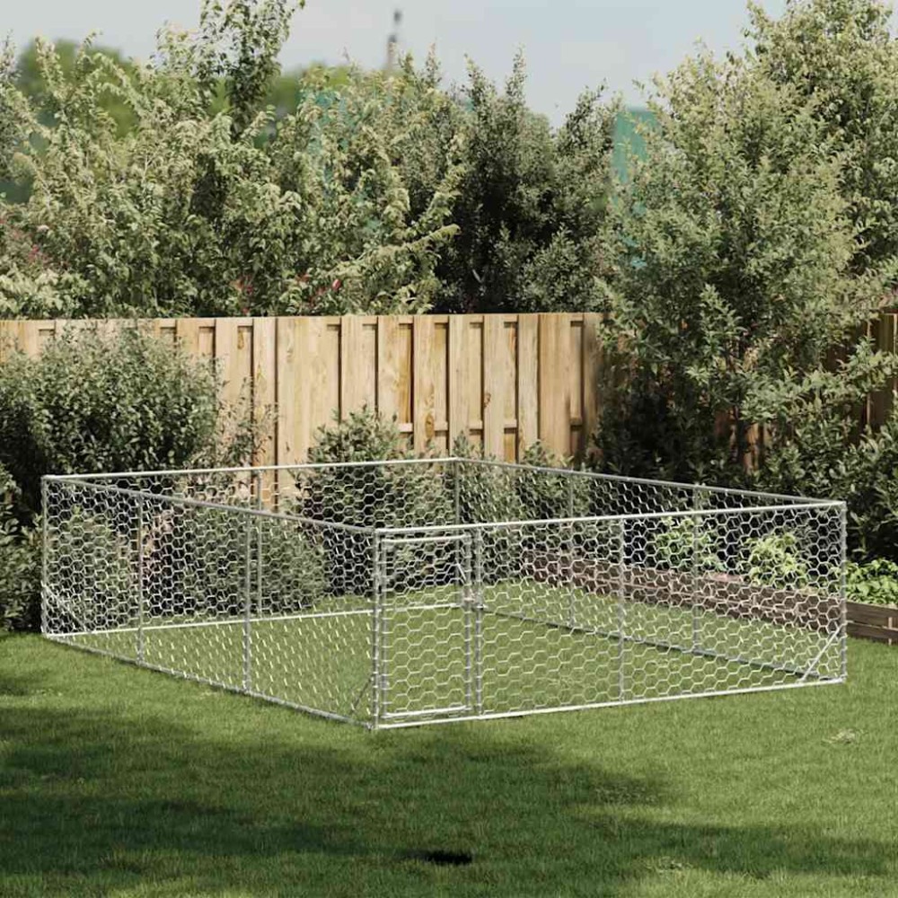 Produktbild för Hundkoja utomhus med dörr 3x4x1 m galvaniserat stål