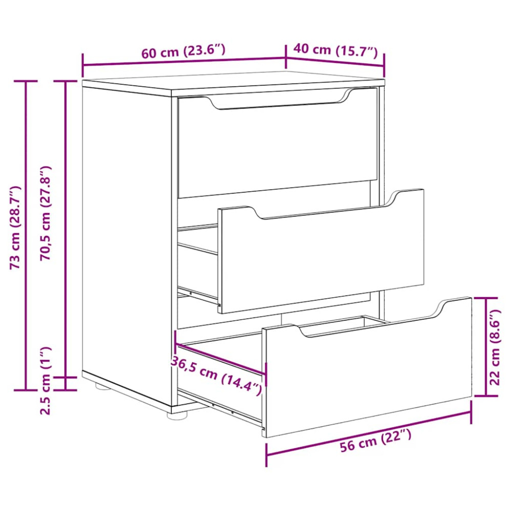 Produktbild för Skänk VISNES vit 60x40x73 cm konstruerat trä