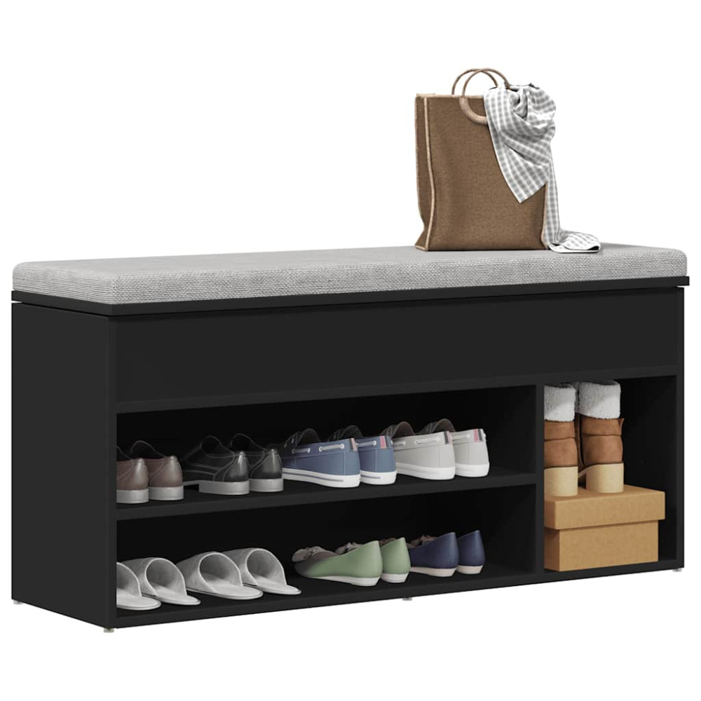 Produktbild för Skobänk svart 102x30,5x45 cm konstruerat trä