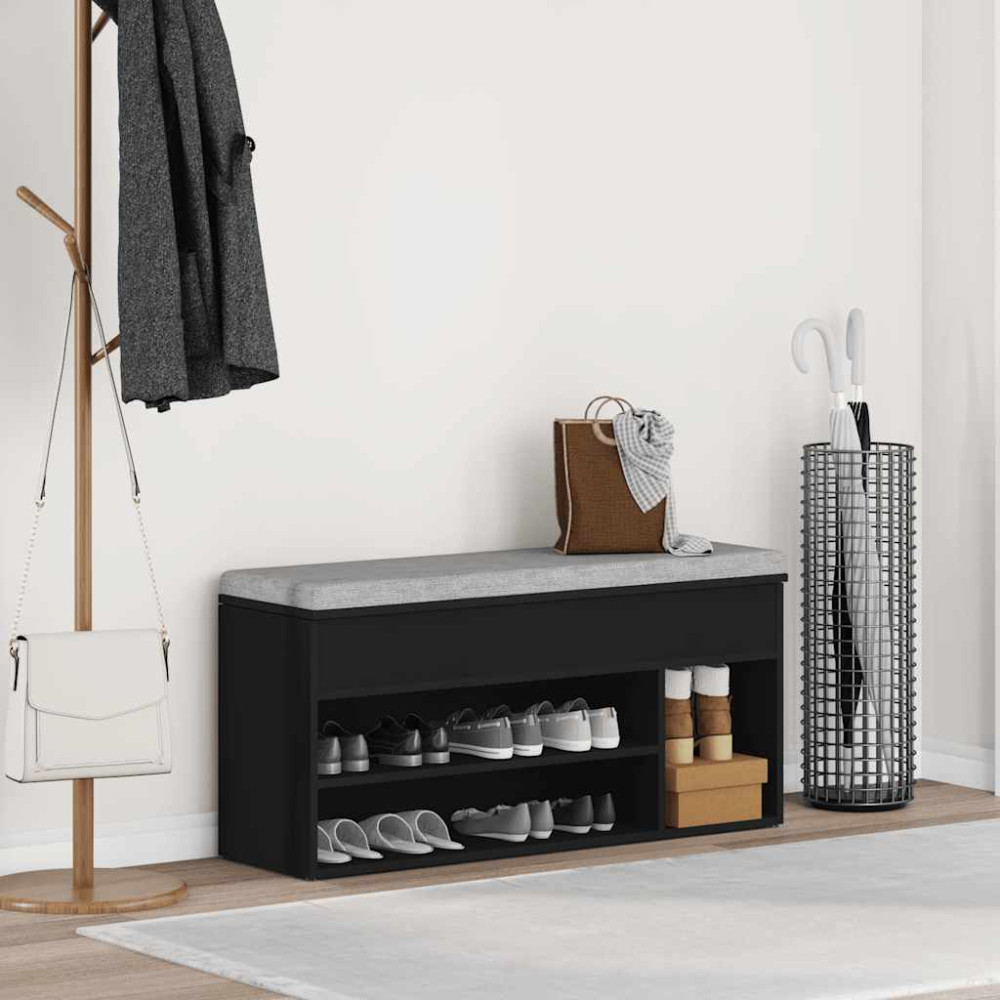 Produktbild för Skobänk svart 102x30,5x45 cm konstruerat trä