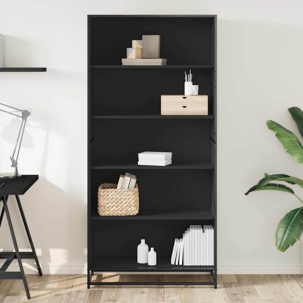 Produktbild för Bokhylla svart 80,5x35x170,5 cm konstruerat trä