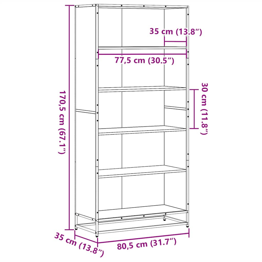 Produktbild för Bokhylla sonoma-ek 80,5x35x170,5 cm konstruerat trä