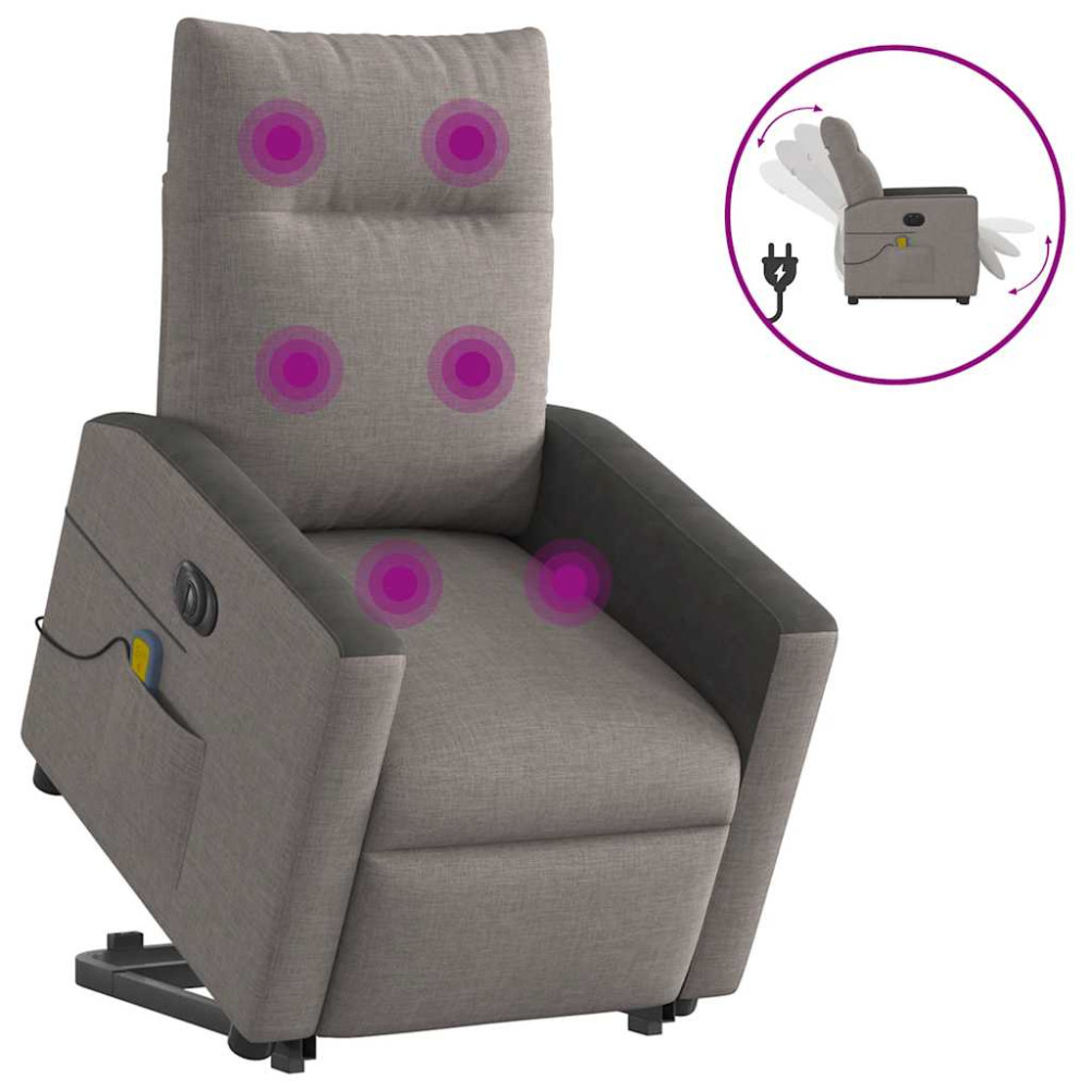 Produktbild för Elektrisk massagefåtölj med uppresningshjälp taupe tyg