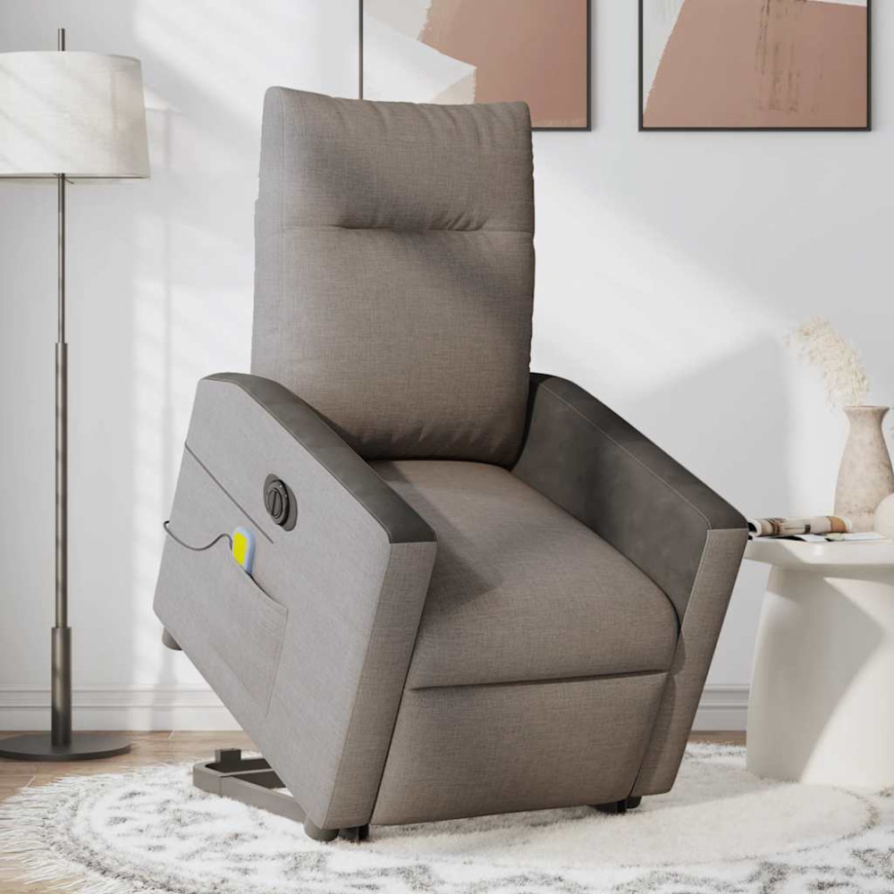 Produktbild för Elektrisk massagefåtölj med uppresningshjälp taupe tyg