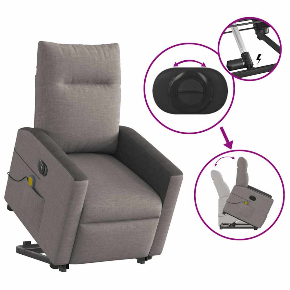 Produktbild för Elektrisk massagefåtölj med uppresningshjälp taupe tyg
