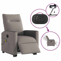 Produktbild för Elektrisk massagefåtölj med uppresningshjälp taupe tyg