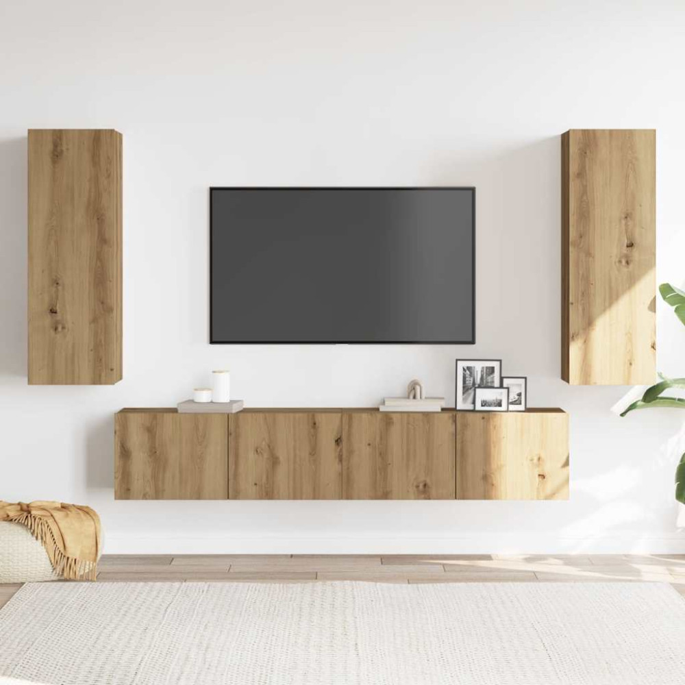 Produktbild för Väggmonterade TV-skåp 4 st ek konstruerat trä