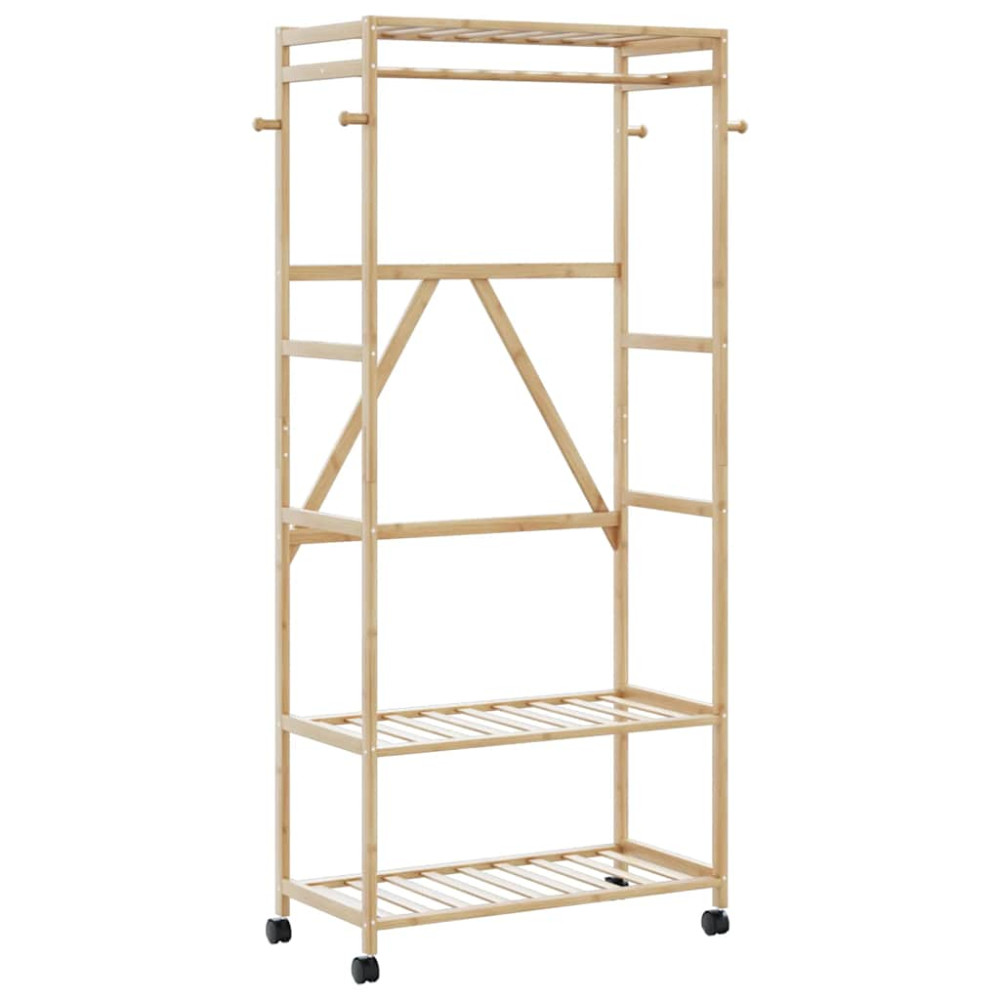 Produktbild för Klädställ med hyllor och hjul 90x40x179,5 cm bambu