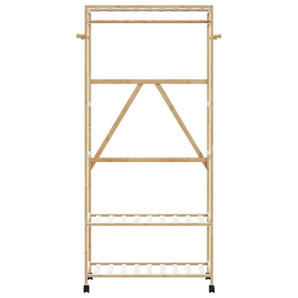 Produktbild för Klädställ med hyllor och hjul 90x40x179,5 cm bambu