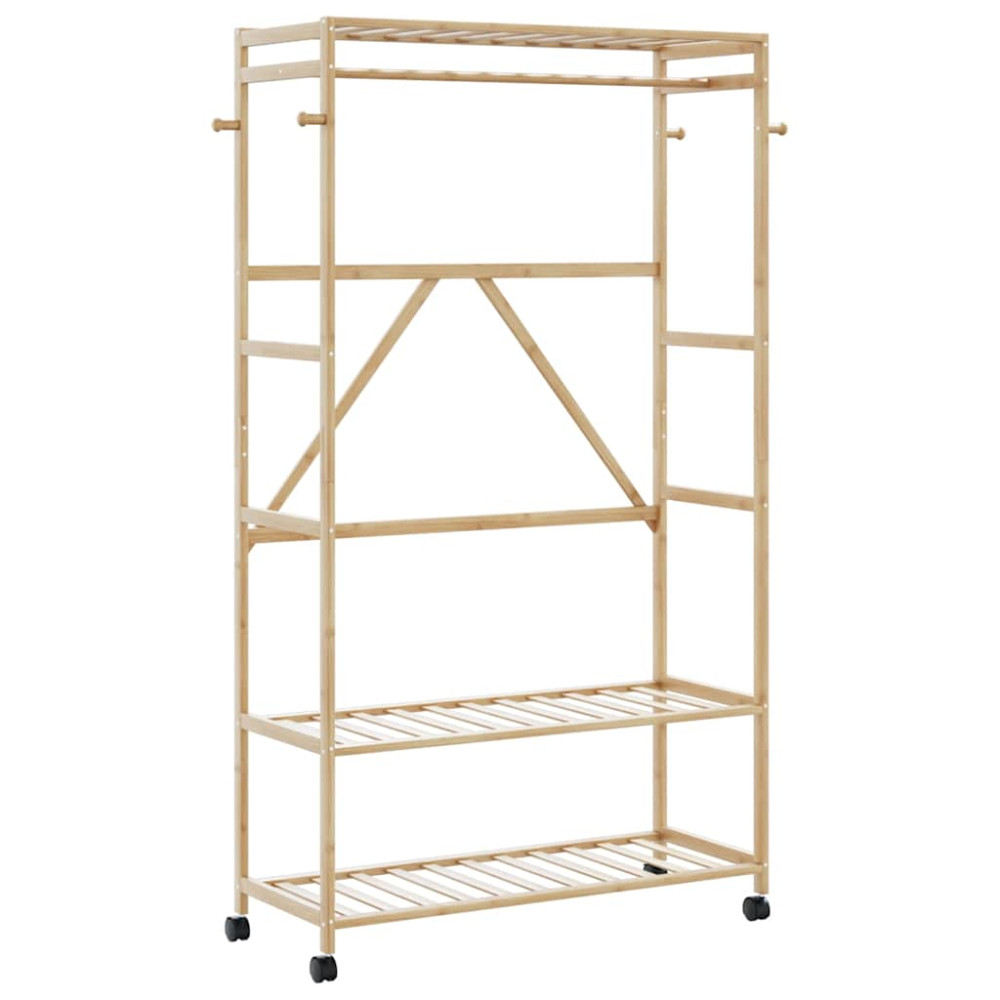 Produktbild för Klädställ med hyllor och hjul 110x40x180 cm bambu