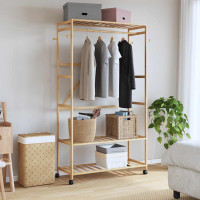 Produktbild för Klädställ med hyllor och hjul 110x40x180 cm bambu