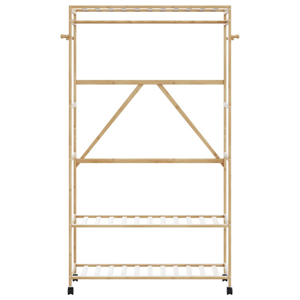 Produktbild för Klädställ med hyllor och hjul 110x40x180 cm bambu