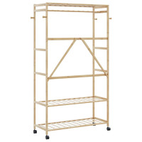 Produktbild för Klädställ med hyllor och hjul 110x40x180 cm bambu