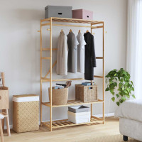 Produktbild för Klädställ med hyllor 110x40x175 cm bambu