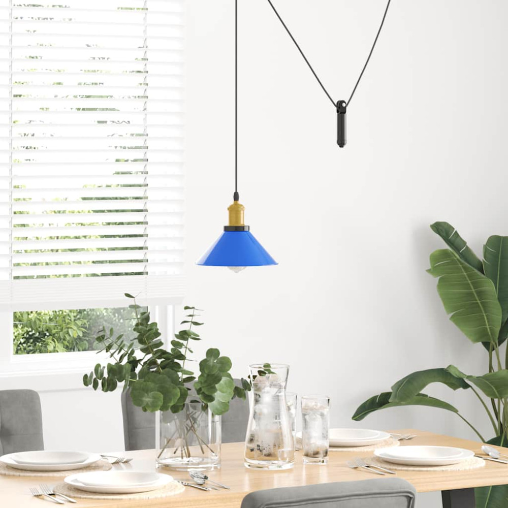 Produktbild för Pendellampa höjdjusterbar E27 glans mörkblå Ø 22 cm metall