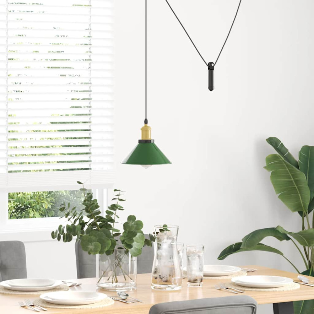 Produktbild för Taklampa höjdjusterbar E27 glans grön Ø 22 cm metall