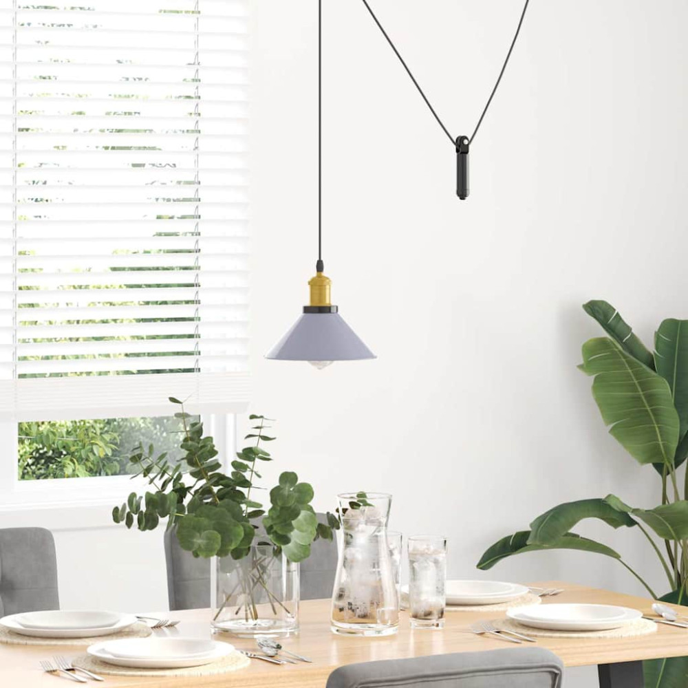 Produktbild för Taklampa höjdjusterbar E27 glansgrå Ø 22 cm metall