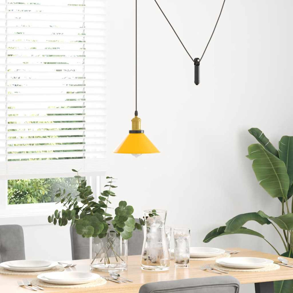 Produktbild för taklampa höjdjusterbar E27 glans gul Ø 22 cm metall